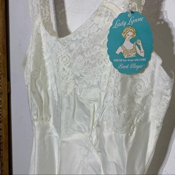 Vintage new with tag lady Lynne stretch lace slip dress ivory 32 medium - Picture 3 of 9